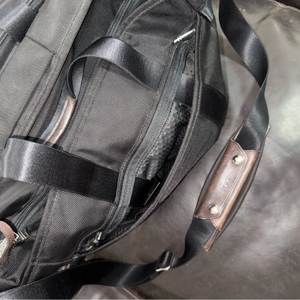 Tumi Black Nylon Travel Briefcase Tote with Leather Trim